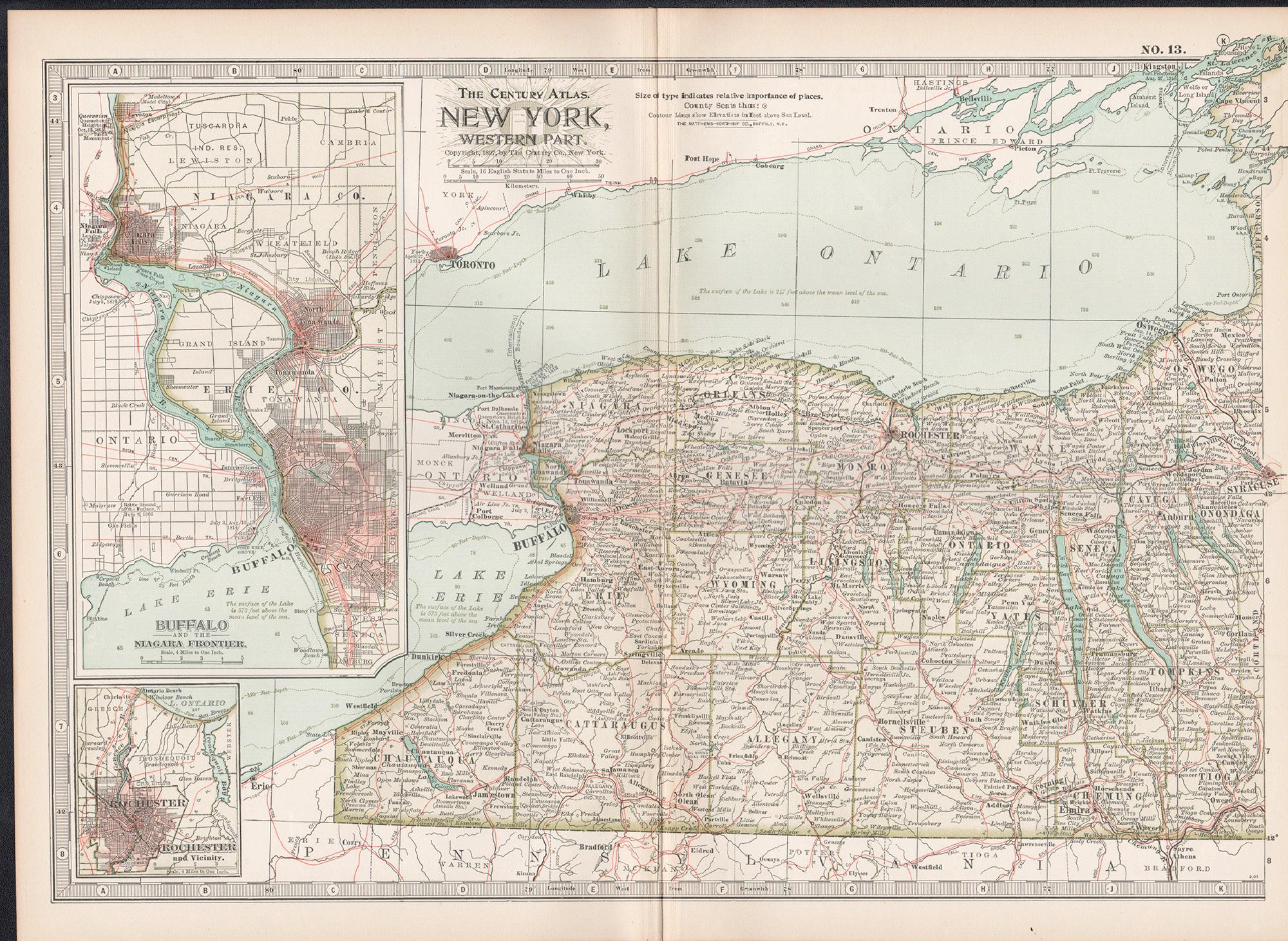 New York, parte occidentale. USA. Atlante di stato Century Atlas antica mappa d'epoca - Print di Unknown