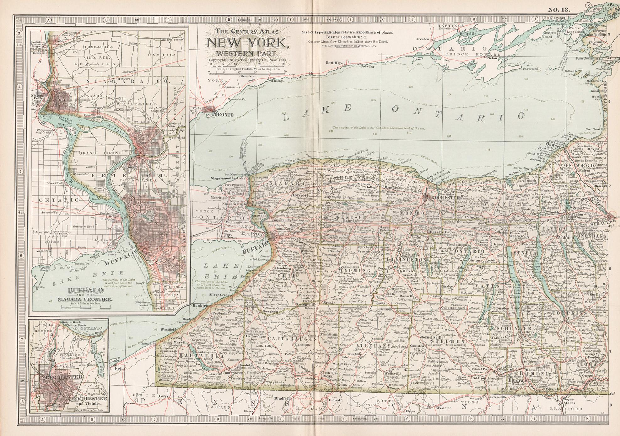 Unknown Print - New York, Western Part. USA. Century Atlas state antique vintage map
