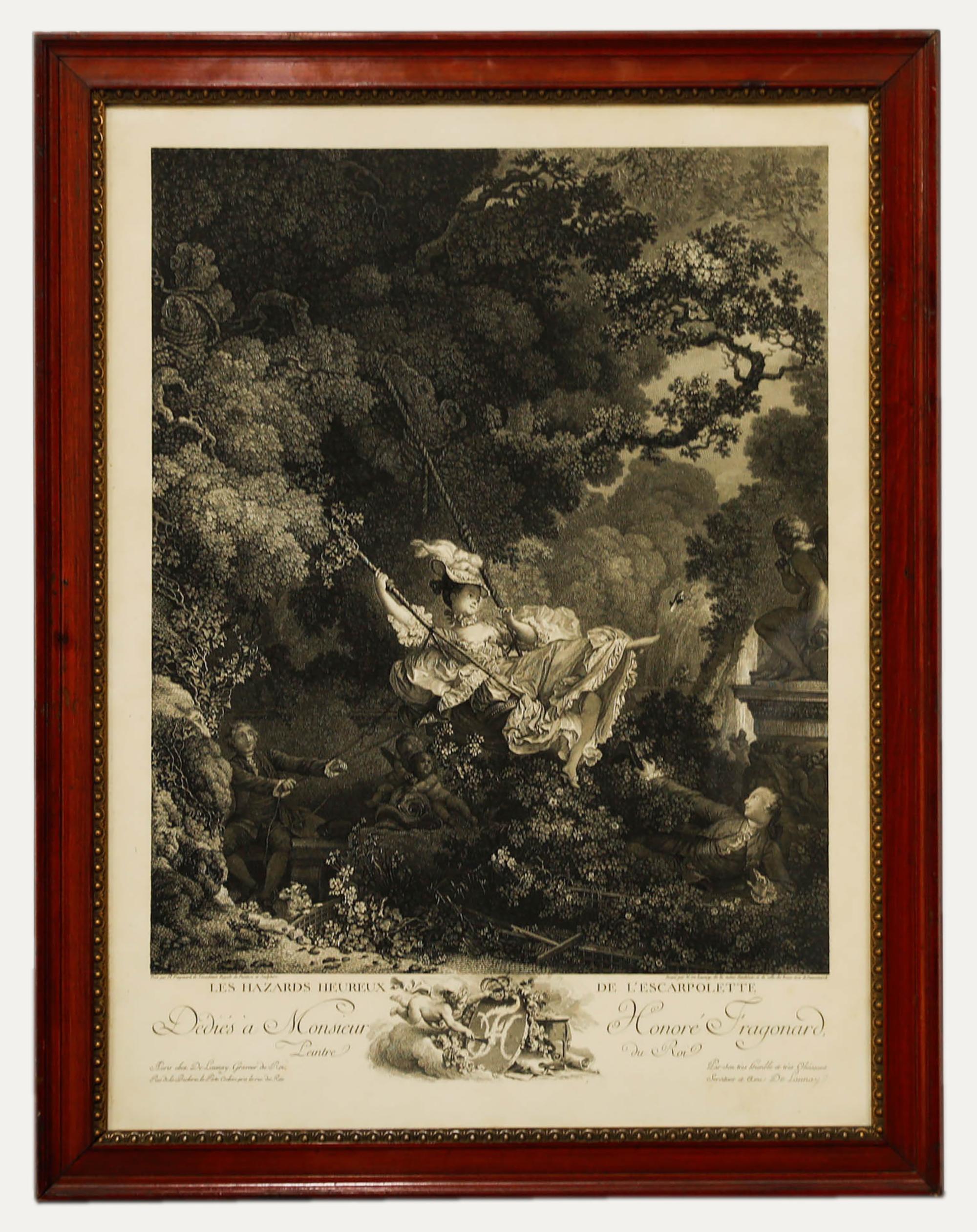 Unknown Figurative Print - Nicolas Delaunay After Fragonard - 19th Century Engraving, The Swing