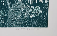 Festival de nuit (Greene & Greene), gravure sur bois surréaliste de Manuel Izqueirdo