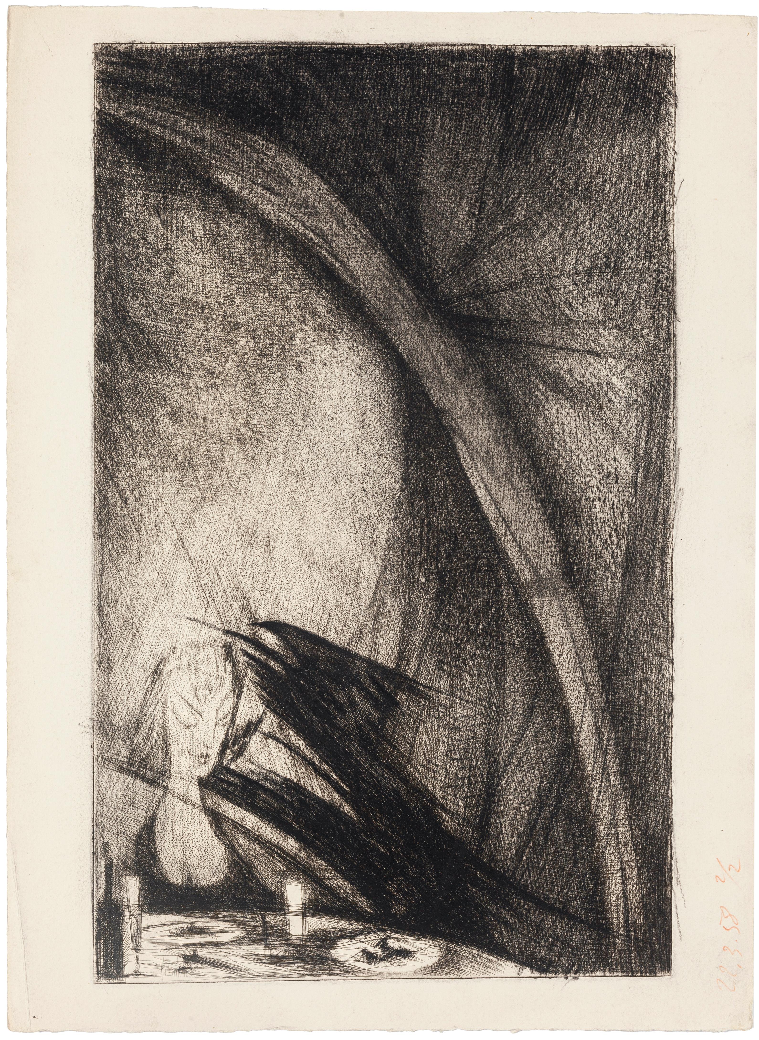 Unknown Interior Print – Nachtnachtsmare  - Original-Radierung - 1958