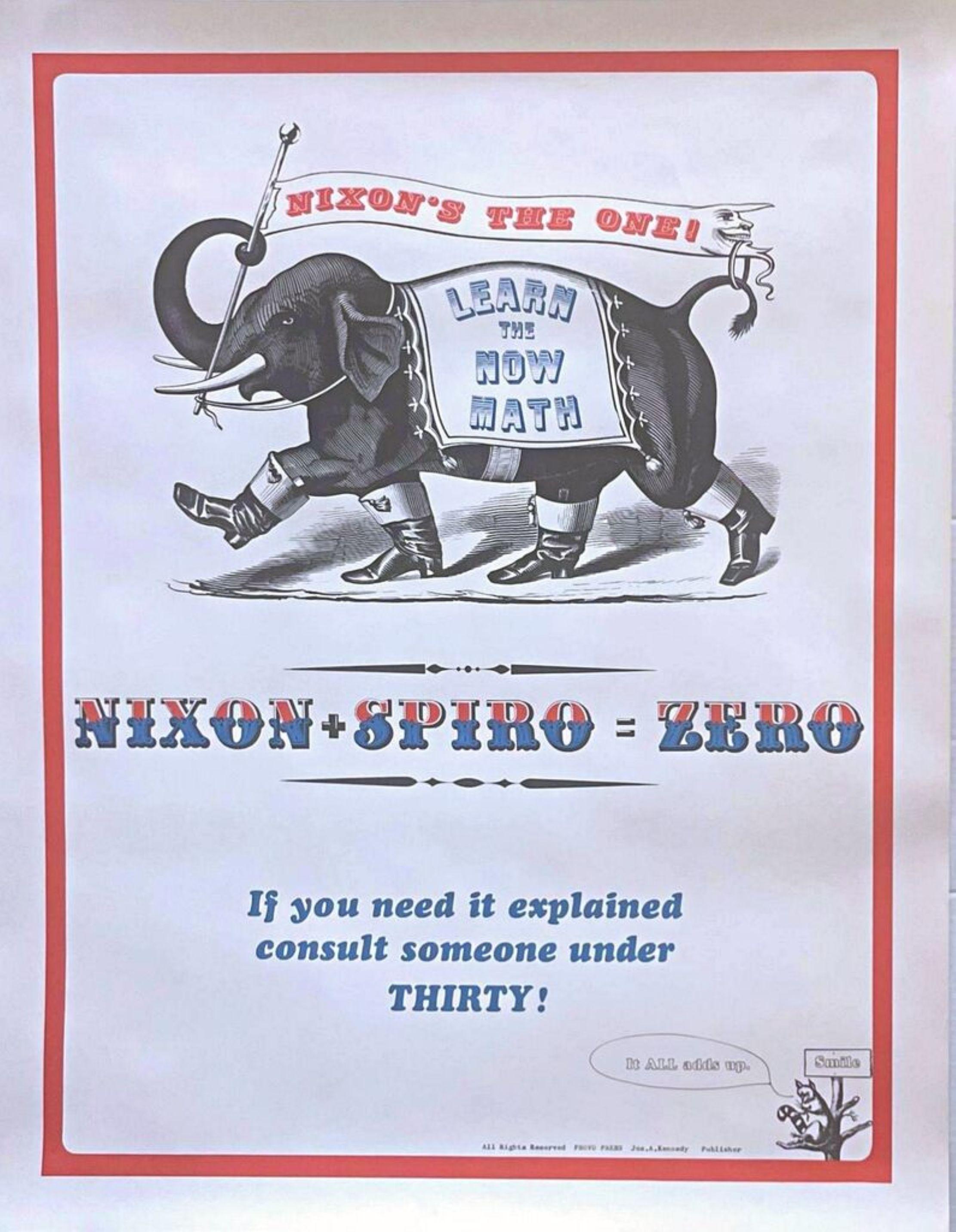 Nixon + Spiro - Zero, Rarísimo cartel político de 1968 litografía offset