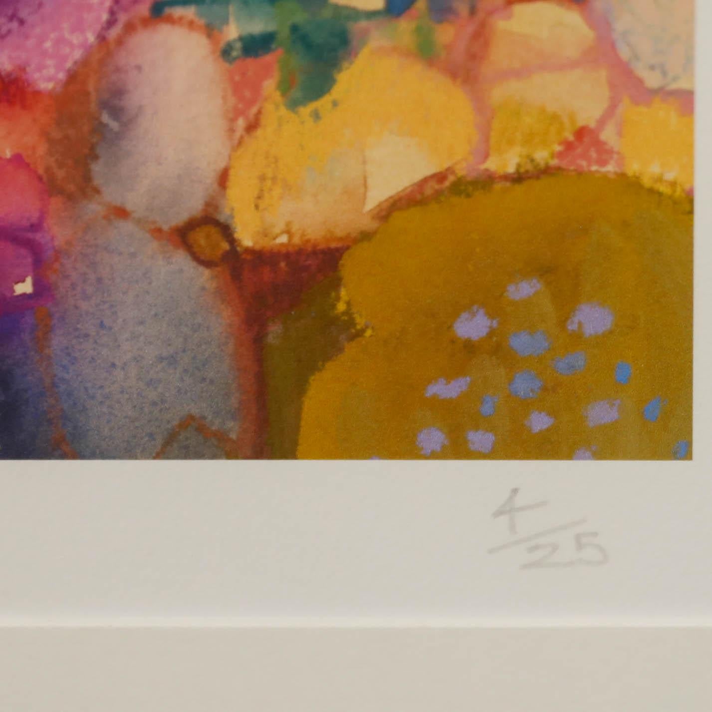Signed and numbered '4/25' in graphite. Presented in a gilt frame. Title to label verso. On paper.