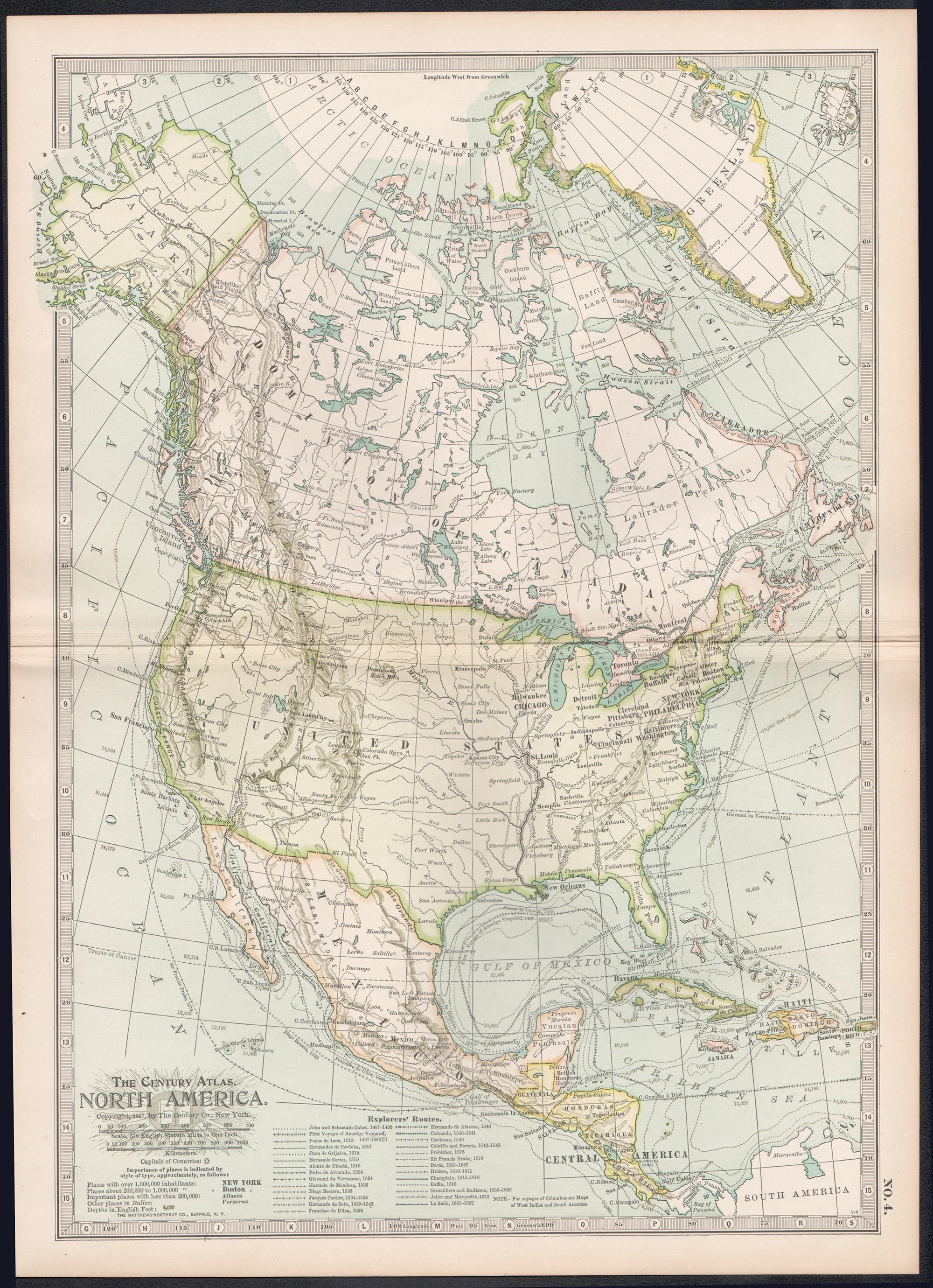 North America. Century Atlas antique vintage map - Print by Unknown
