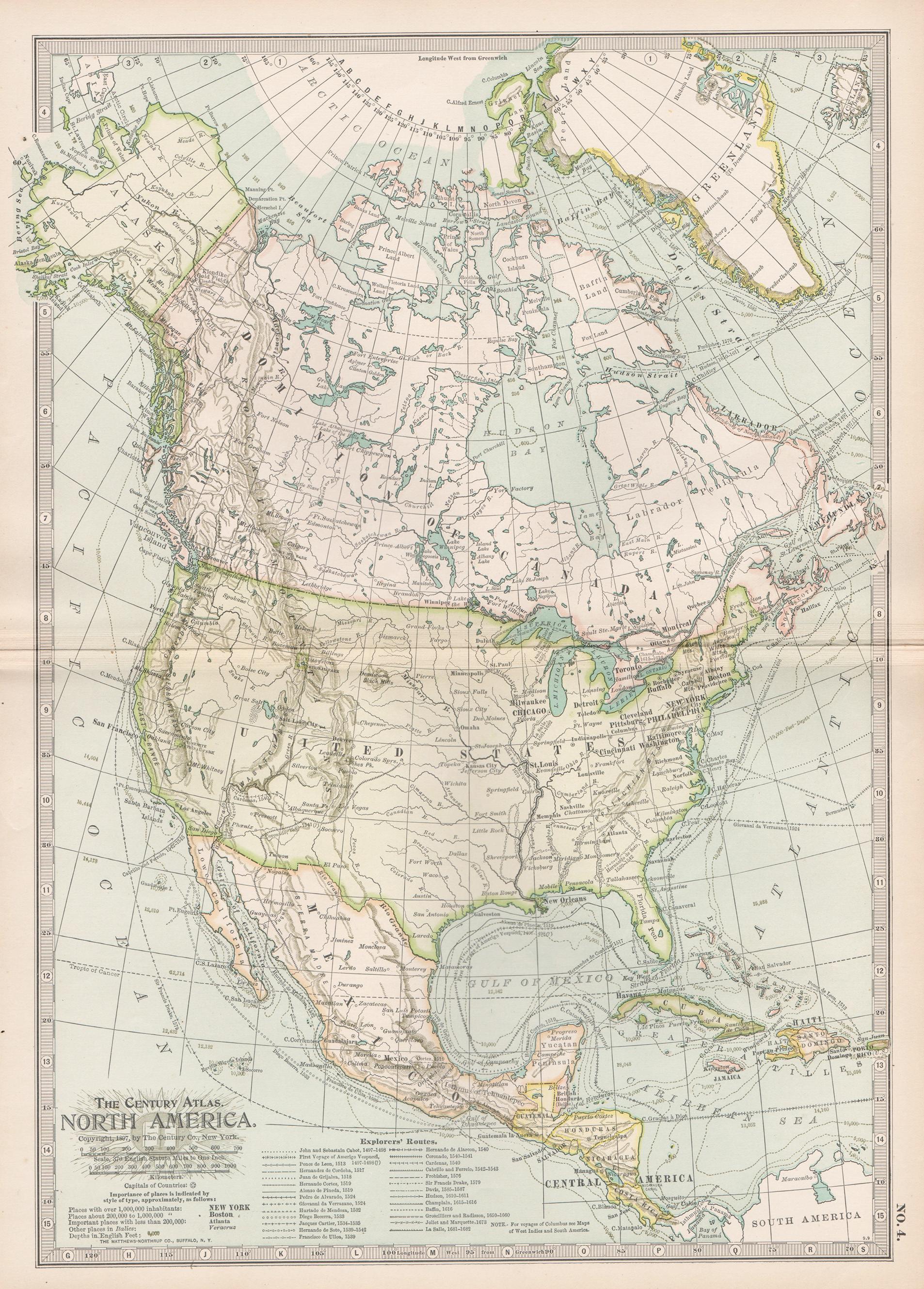 Unknown Print - North America. Century Atlas antique vintage map