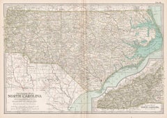 Caroline du Nord. USA. Carte vintage ancienne de l'État d'Atlas du XXe siècle
