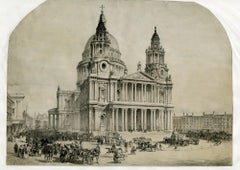 Antique North View of St. Paul's Cathedral, London  English School, 19th century