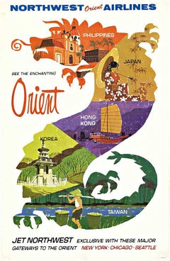Northwest Orient Airlines see the enchanting Orient original Vintage travel post