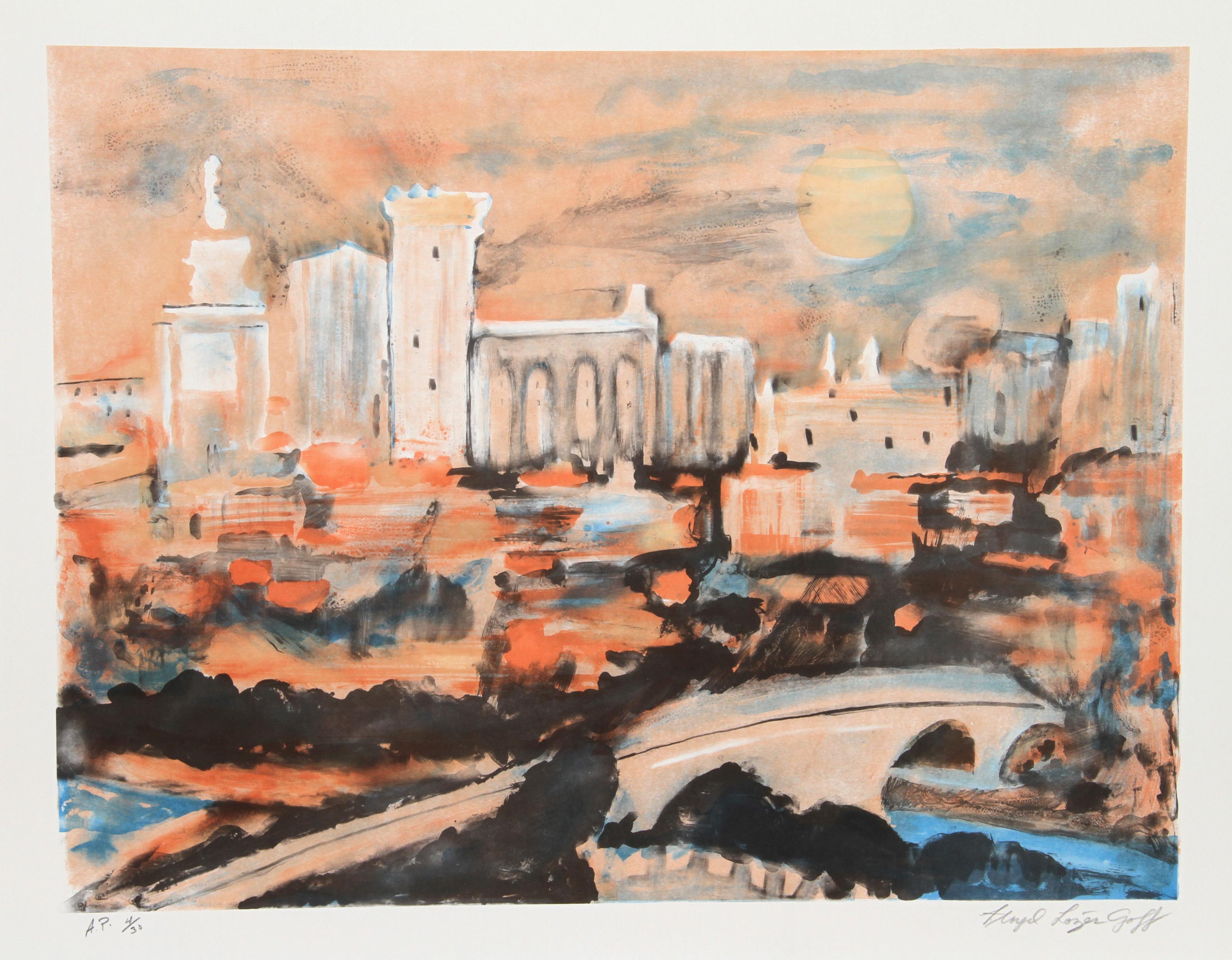 Unknown Landscape Print - Notre Dame, Modern Lithograph by Lloyd Lozes Goff