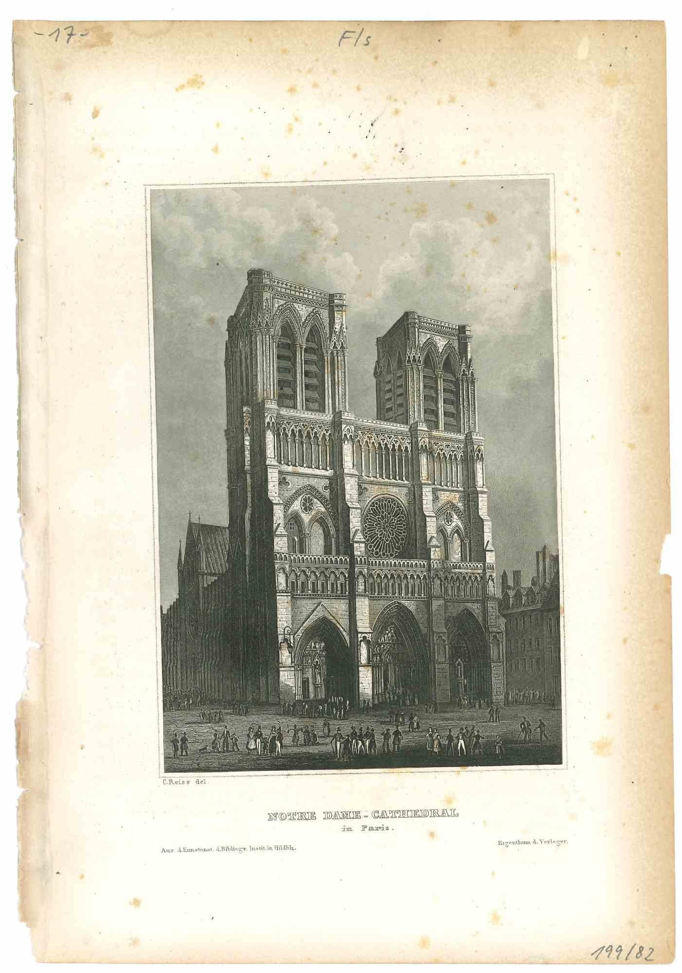 Unknown Landscape Print – Notre Dame - Originallithographie - Mitte des 19. Jahrhunderts