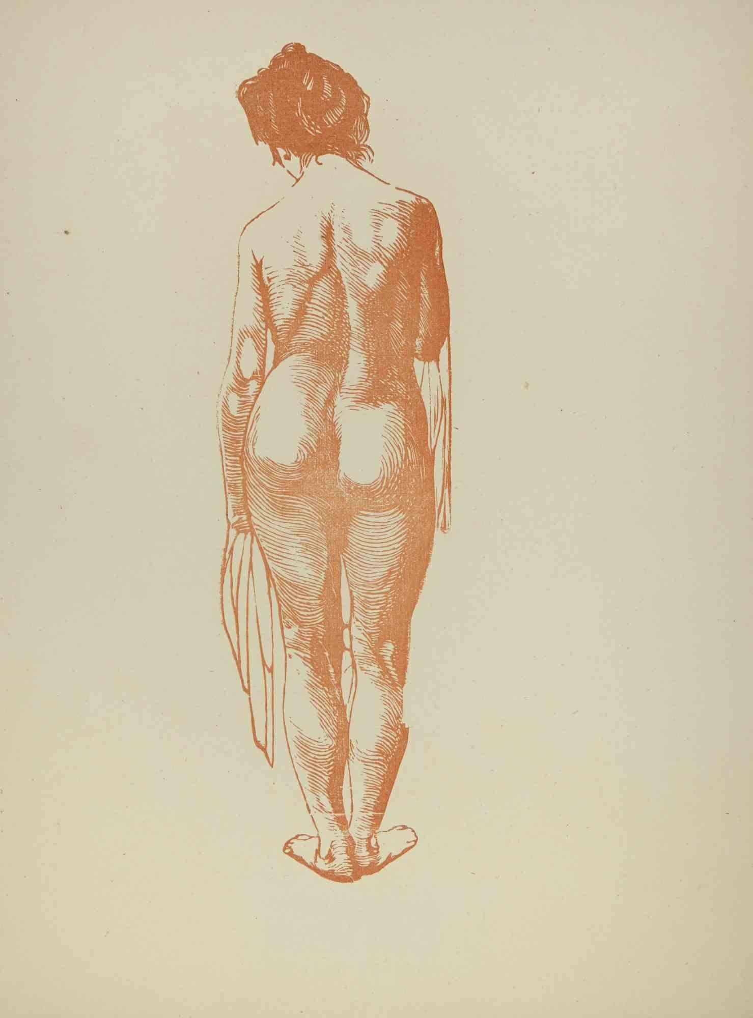 Unknown Nude Print - Nude from Back - Lithograph - Early 20th century