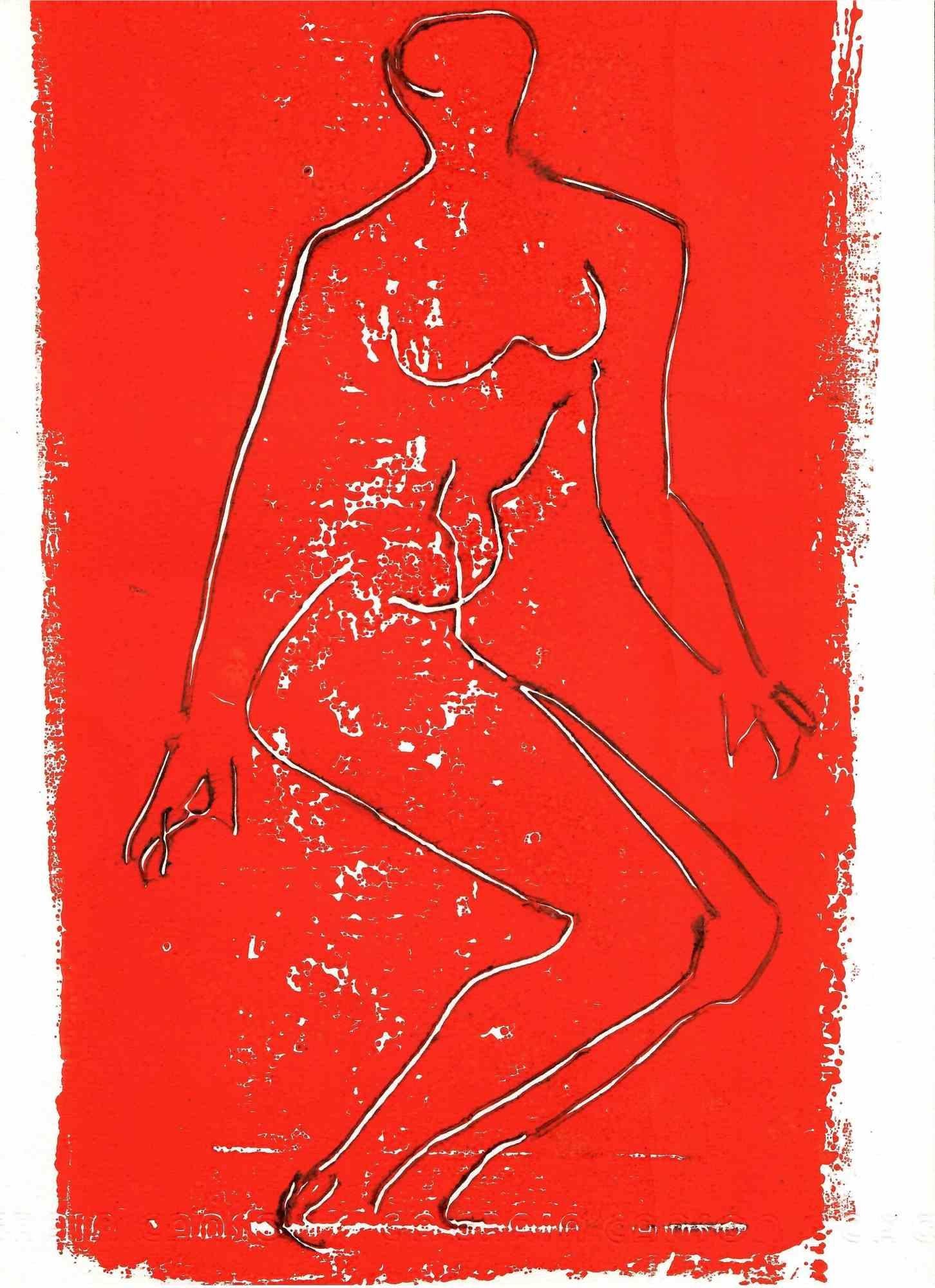Nude in the Orange - Original lithograph - Late 20 century