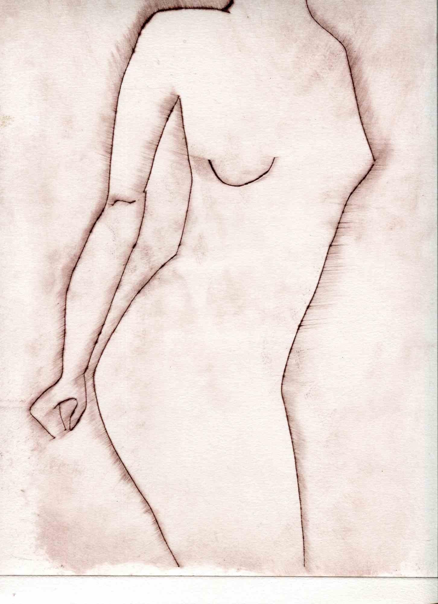 Nude - Original Etching and Drypoint - Mid-20th Century