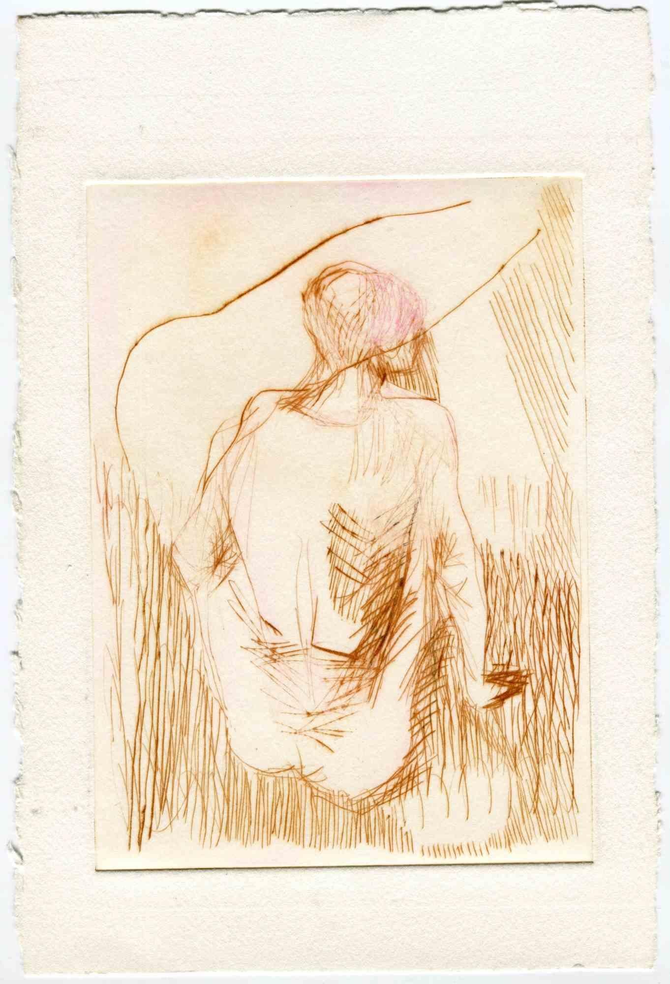Unknown Figurative Print - Nude - Original Etching and Drypoint - Mid-20th Century