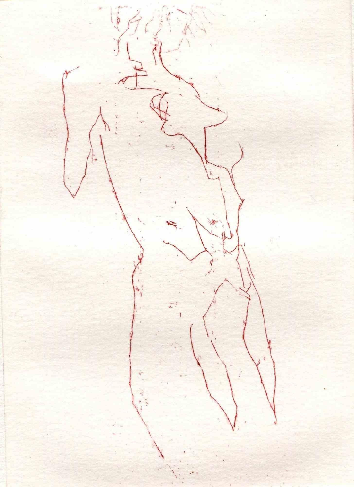 Unknown Figurative Print - Nude - Original Etching and Drypoint - Mid-20th Century