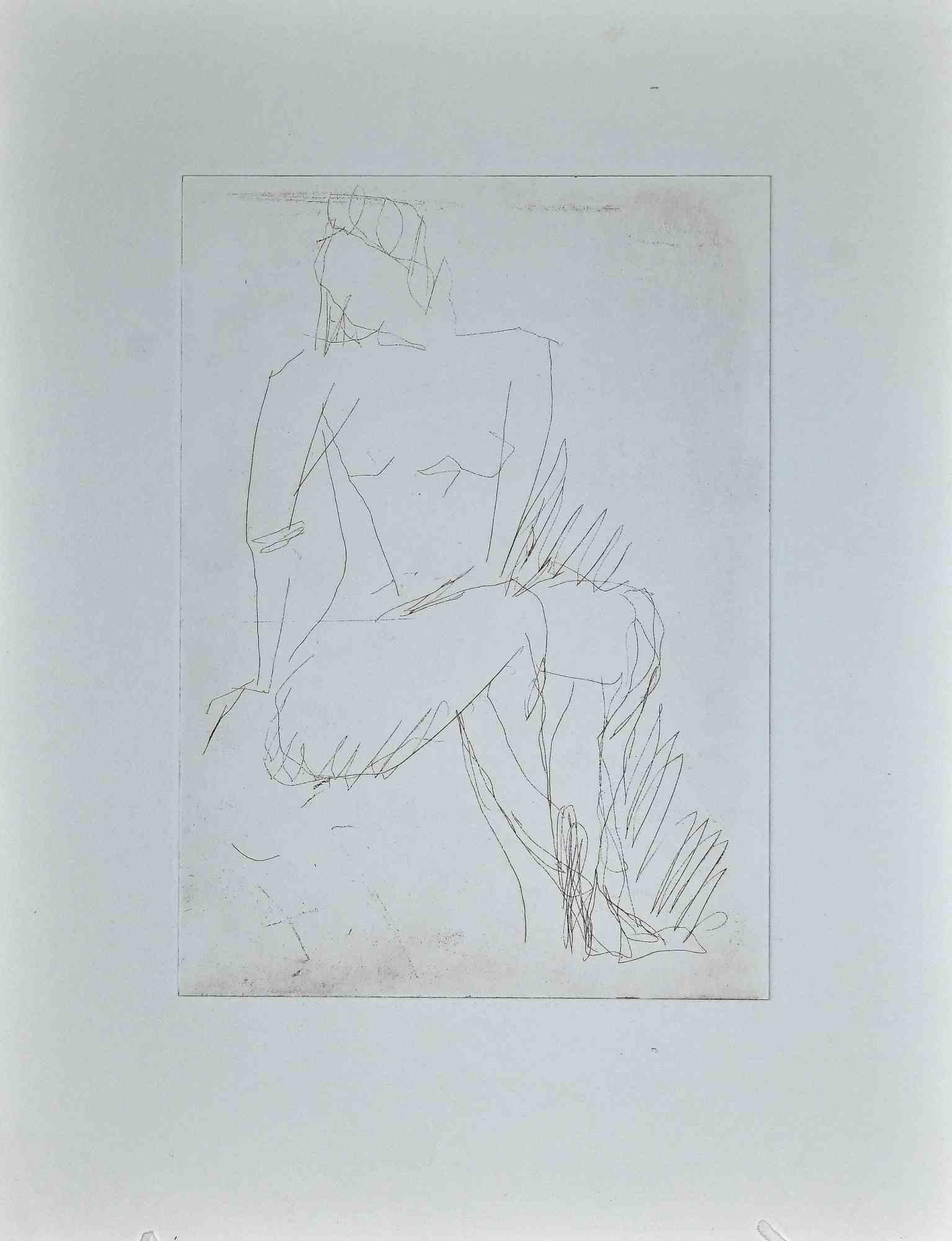 Unknown Nude Print - Nude - Original Etching - Mid-20th Century