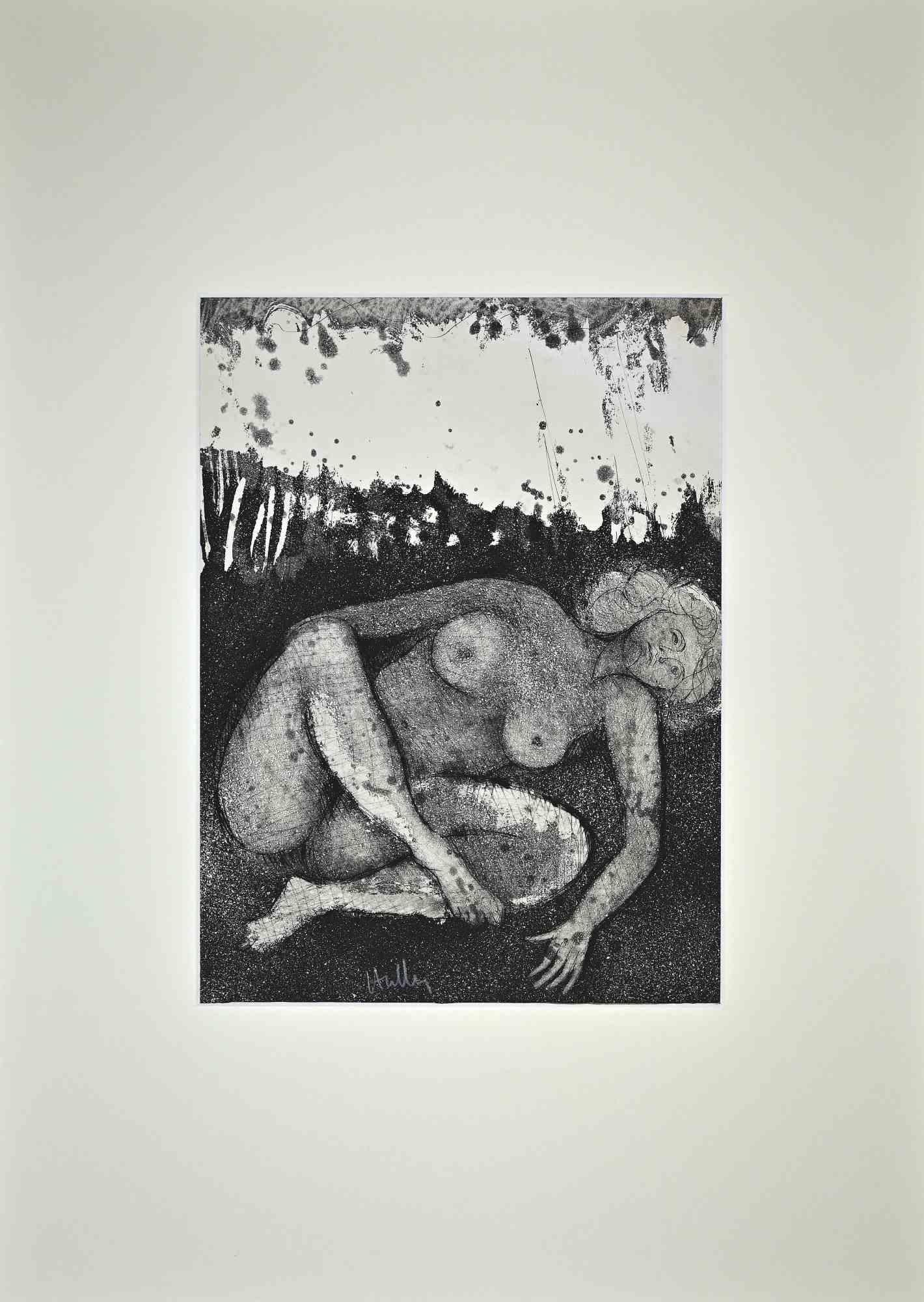 Unknown Figurative Print – Nude - Original-Radierung - Mitte des 20. Jahrhunderts