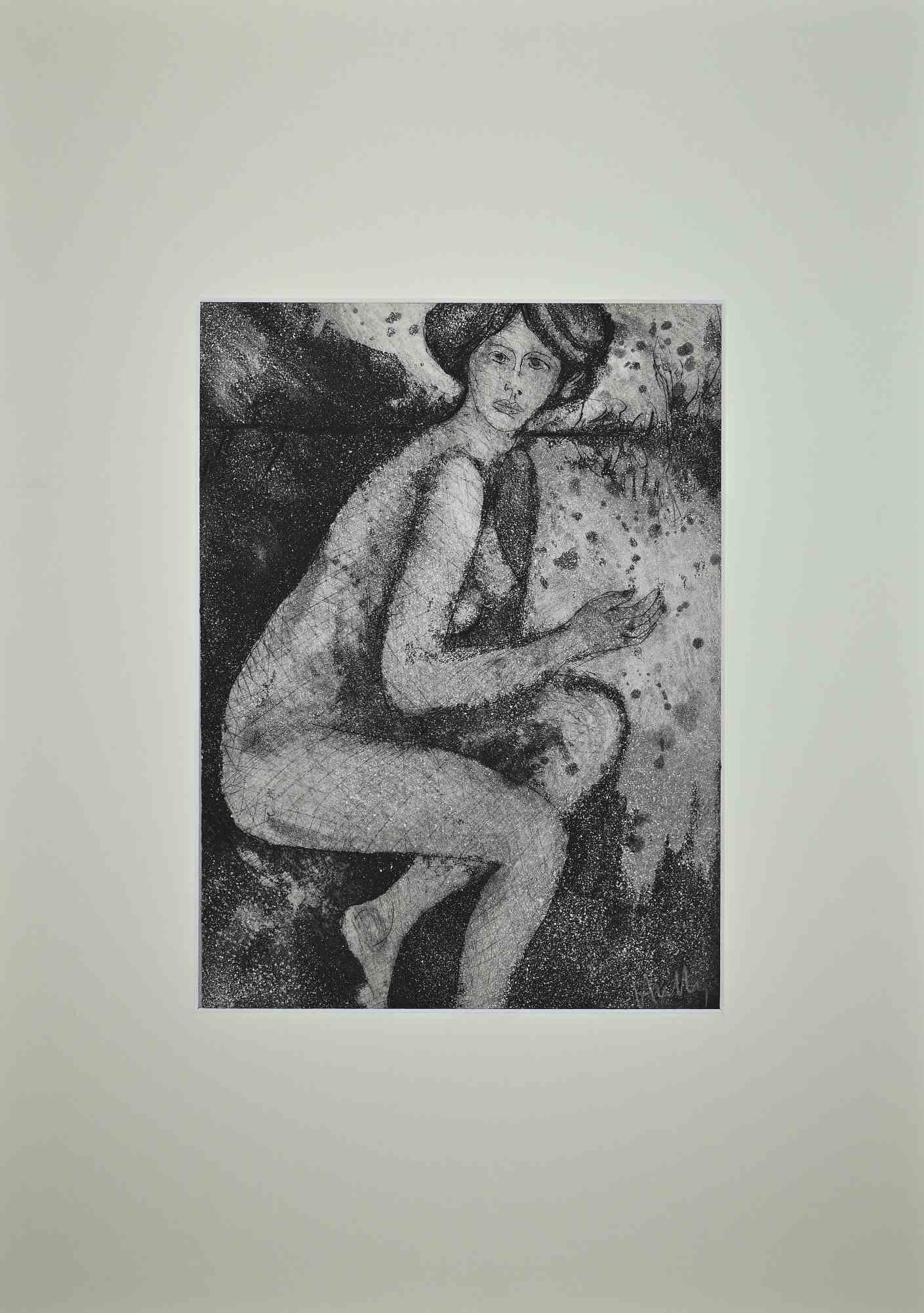 Unknown Figurative Print - Nude - Original Etching - Mid-20th Century