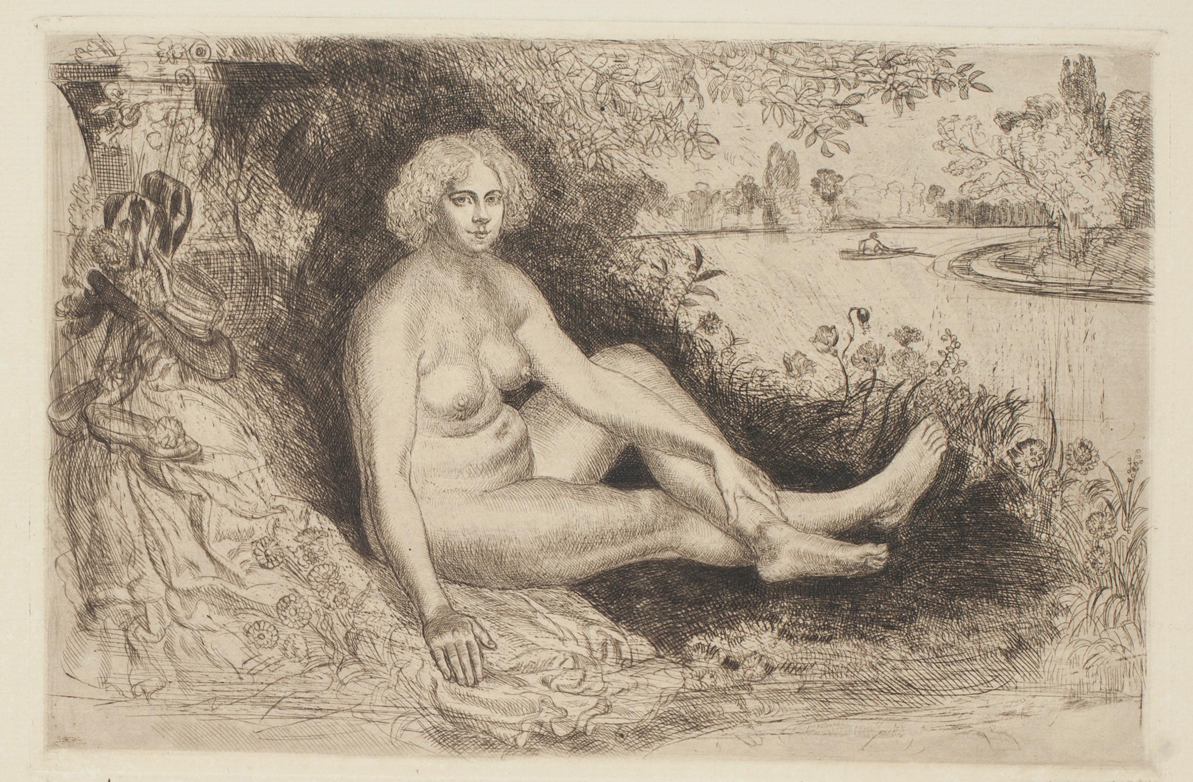 Unknown Nude Print - Nude Woman - Original Etching - 1940