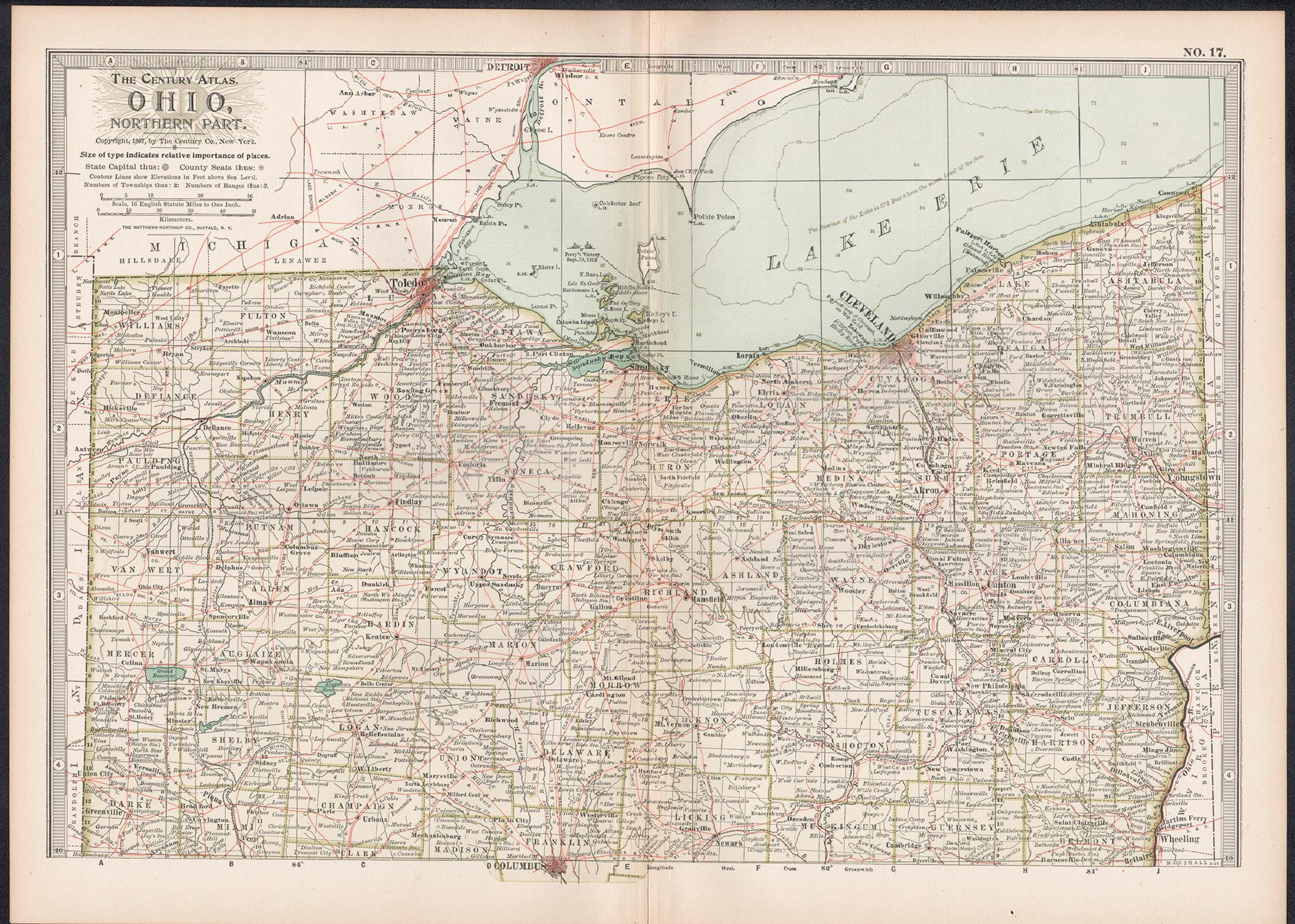 Ohio, Northern Part. USA. Century Atlas state antique vintage map - Print by Unknown