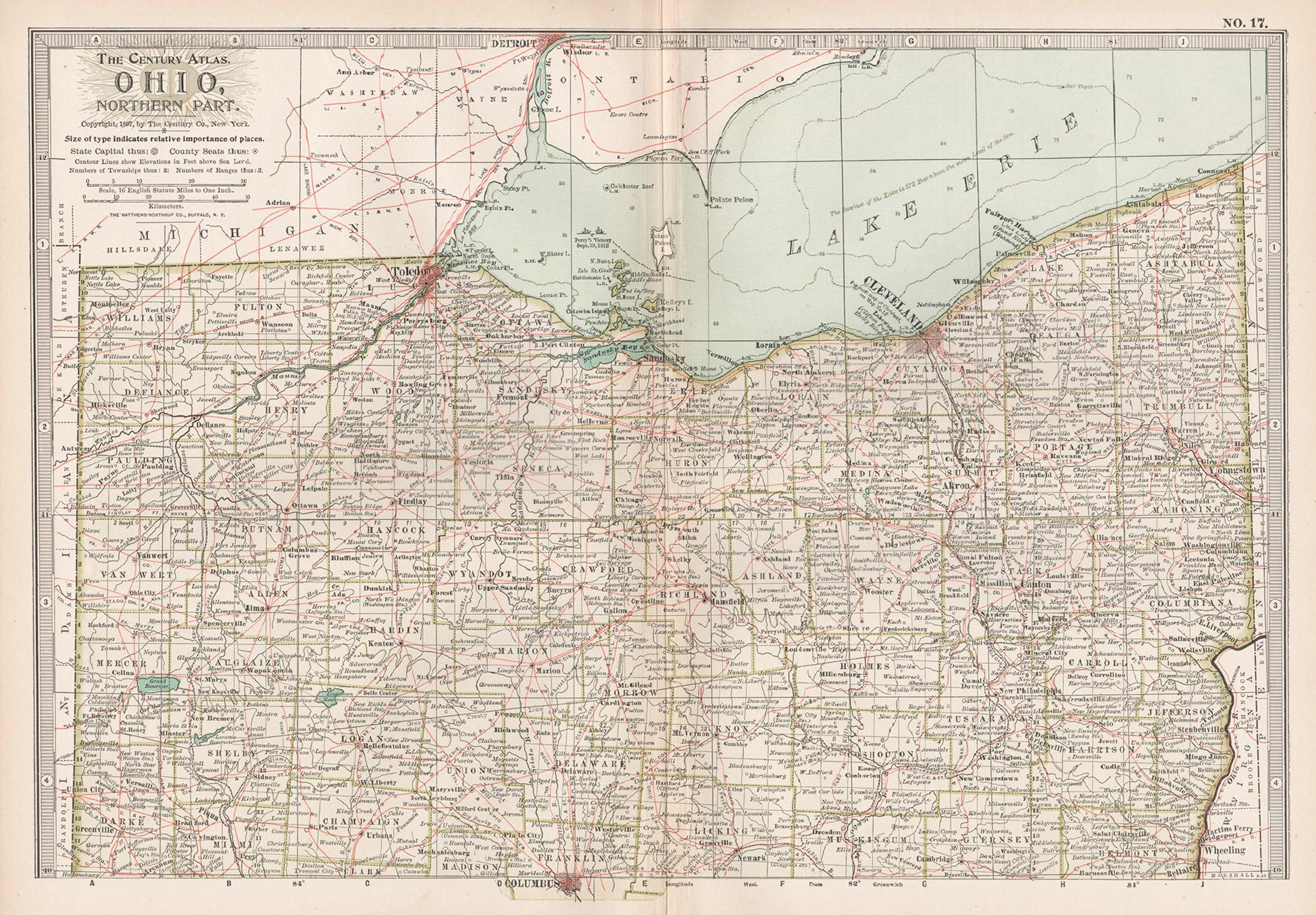 Unknown Print - Ohio, Northern Part. USA. Century Atlas state antique vintage map