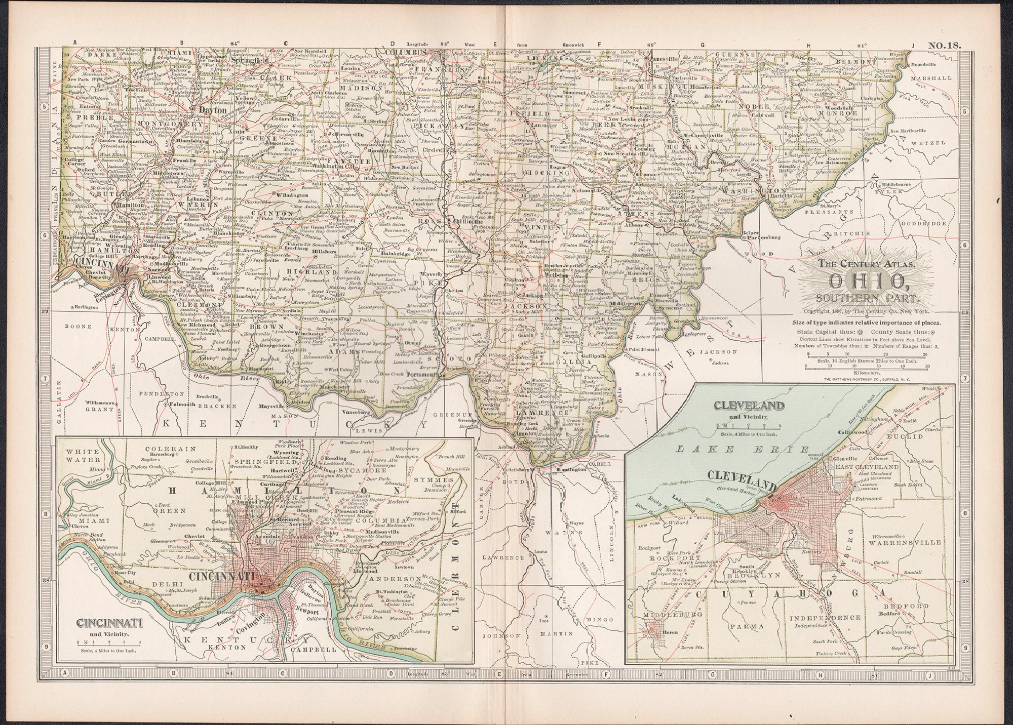 Ohio, Southern Part. USA. Century Atlas state antique vintage map - Print by Unknown