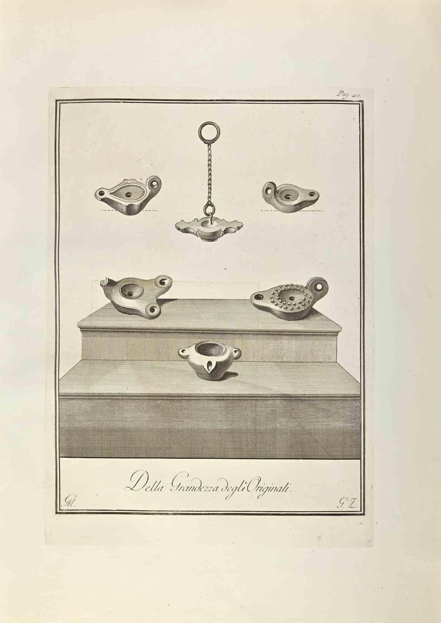 Unknown Still-Life Print – Öllampe – Radierung – 18. Jahrhundert