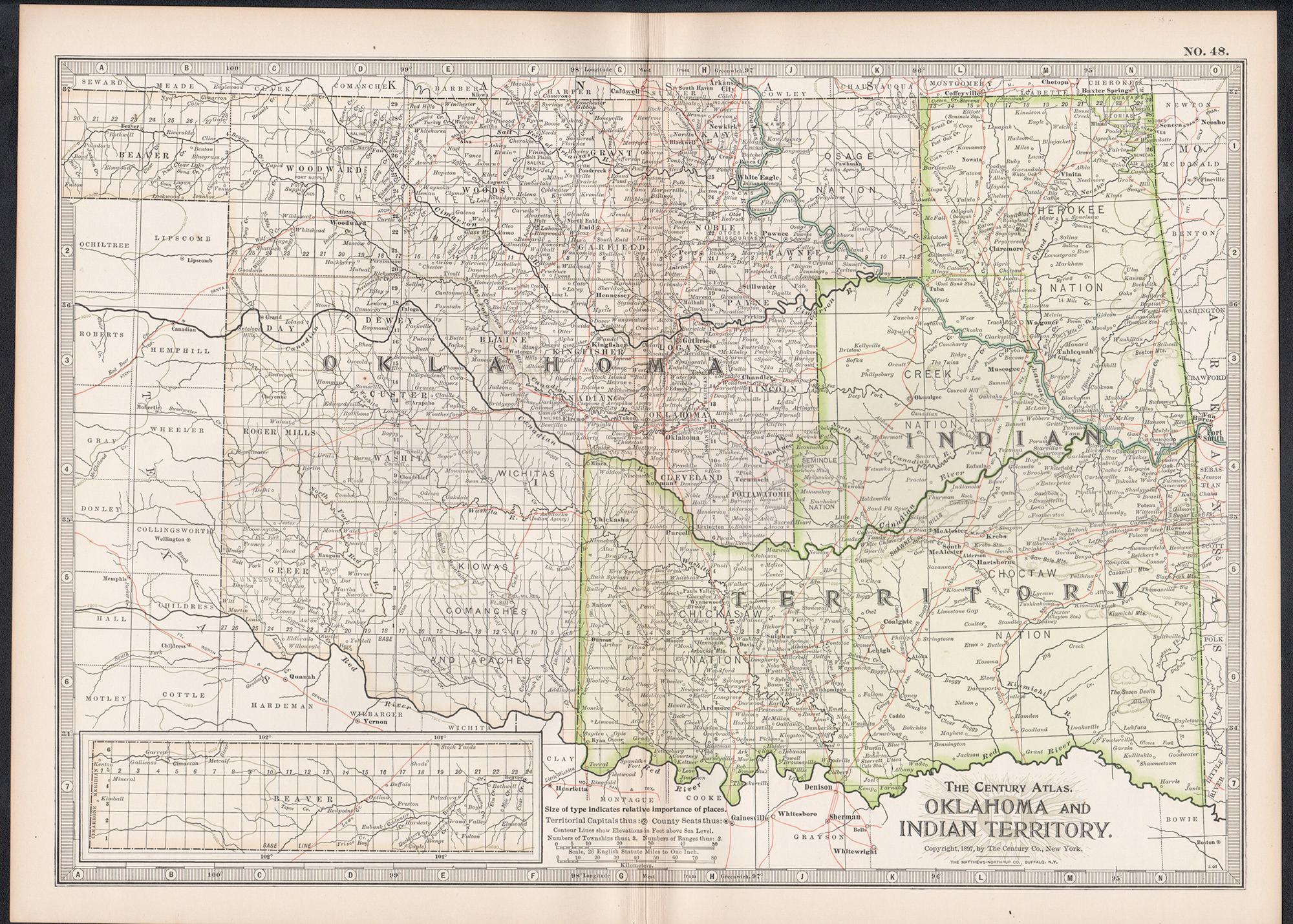 Oklahoma and Indian Territory. USA. Century Atlas state antique vintage map - Print by Unknown