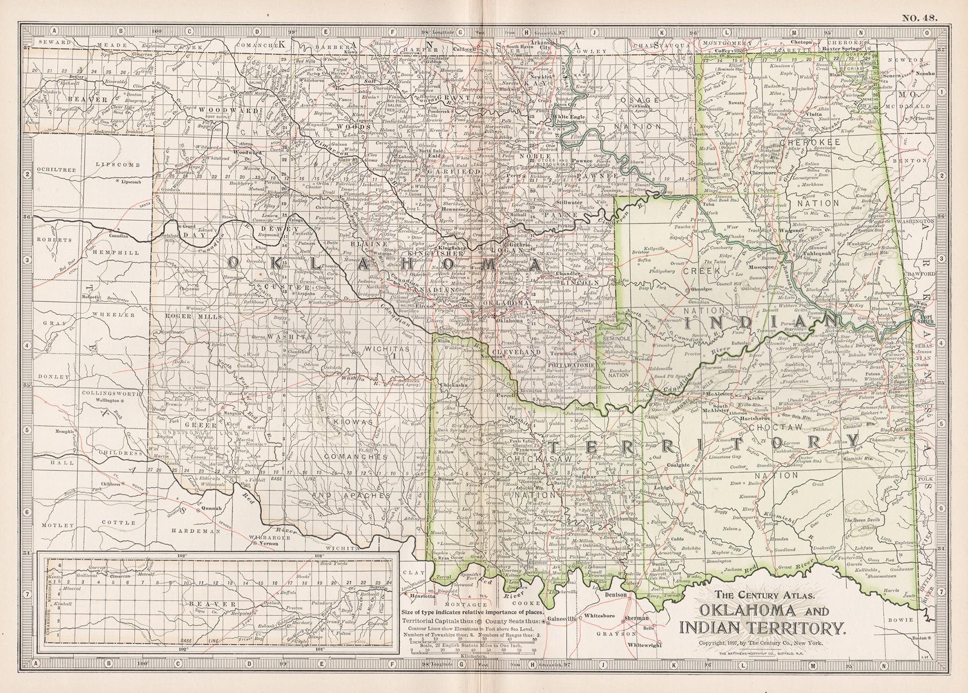 Unknown Print - Oklahoma and Indian Territory. USA. Century Atlas state antique vintage map