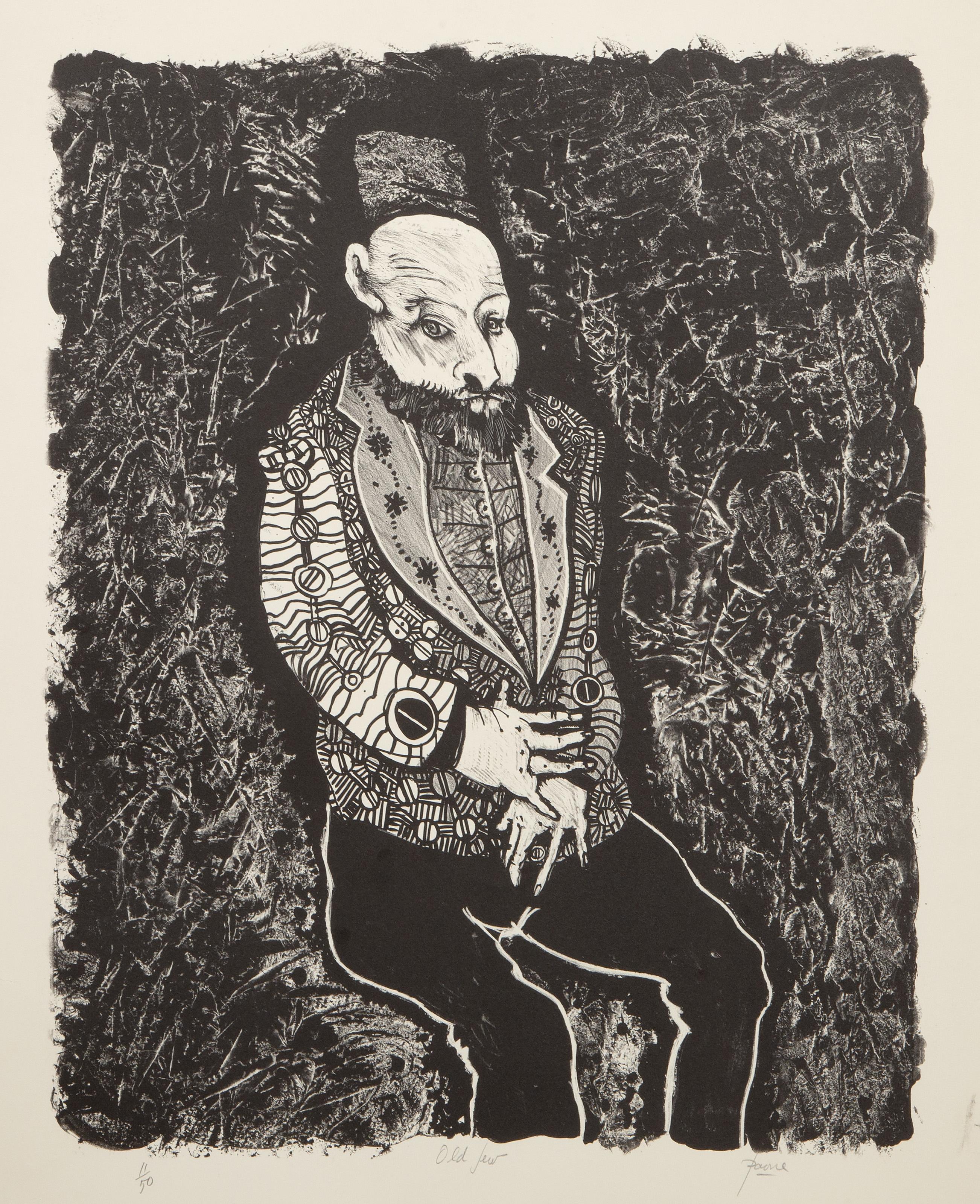 Portrait Print di Peter Paone - Vecchio ebreo, litografia surrealista di Peters Paone