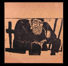 Antique Old Man - Original Woodcut print  - Early 20th century