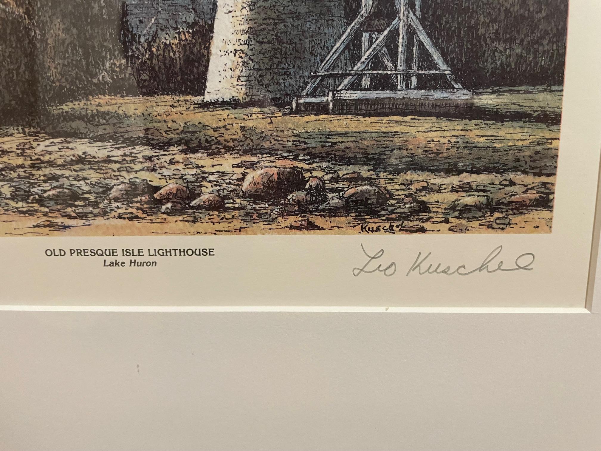 Alter Presque Isle-Leuchtturm (Michigan)  -Lithographie von Leo Kuschel – Print von Unknown