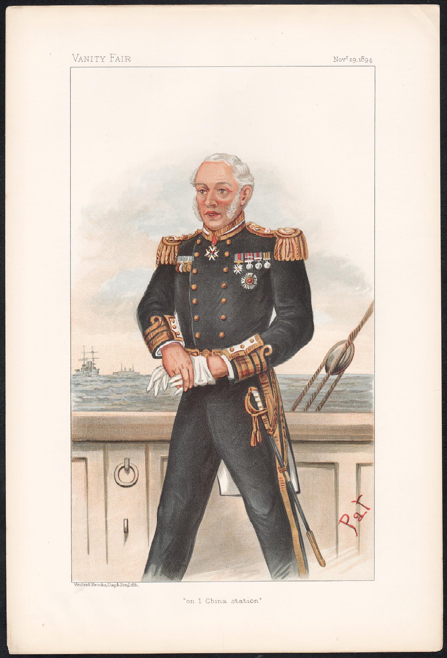 'on 1 China station', Vanity Fair naval portrait chromolithograph, 1894 - Print by Unknown