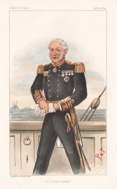 Antique 'on 1 China station', Vanity Fair naval portrait chromolithograph, 1894