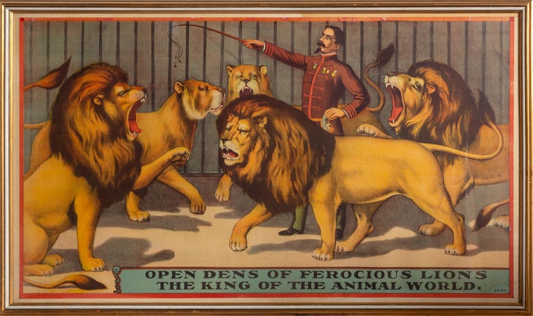 Unknown Animal Print - Open Dens of Ferocious Lions, King of the Animal World, Vintage Circus Poster