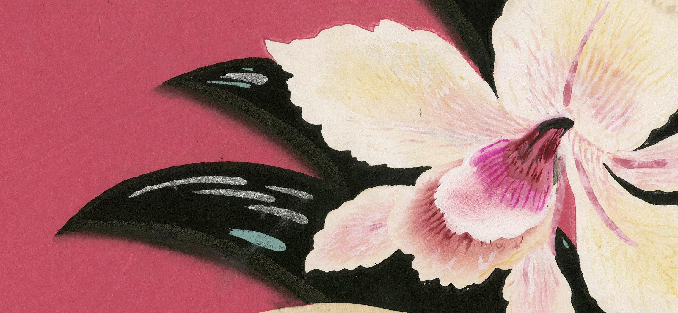 Orchid and Bamboo (Sensu-e) - Beige Still-Life Print by Unknown
