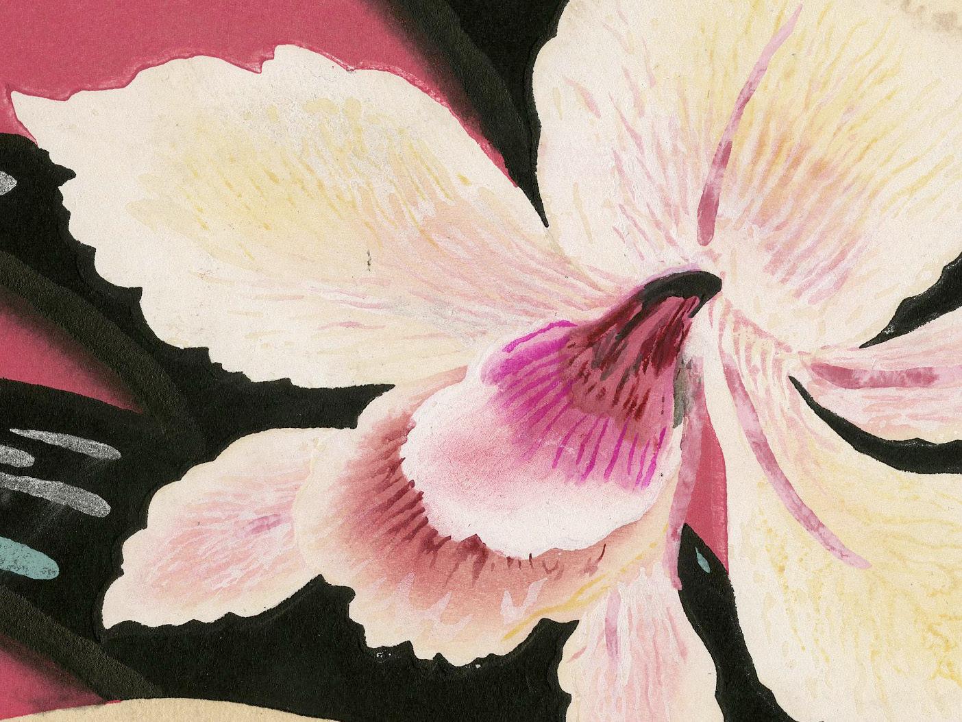 Japanese (mid 20th Century)
Unsigned wood cut with hand embellishments in gouache created for a Japanese folding fan.
Unsigned
Image size: 8 3/8 x 18 1/8 inches
Mounted on support sheet from an album
Condition: very fresh colors
