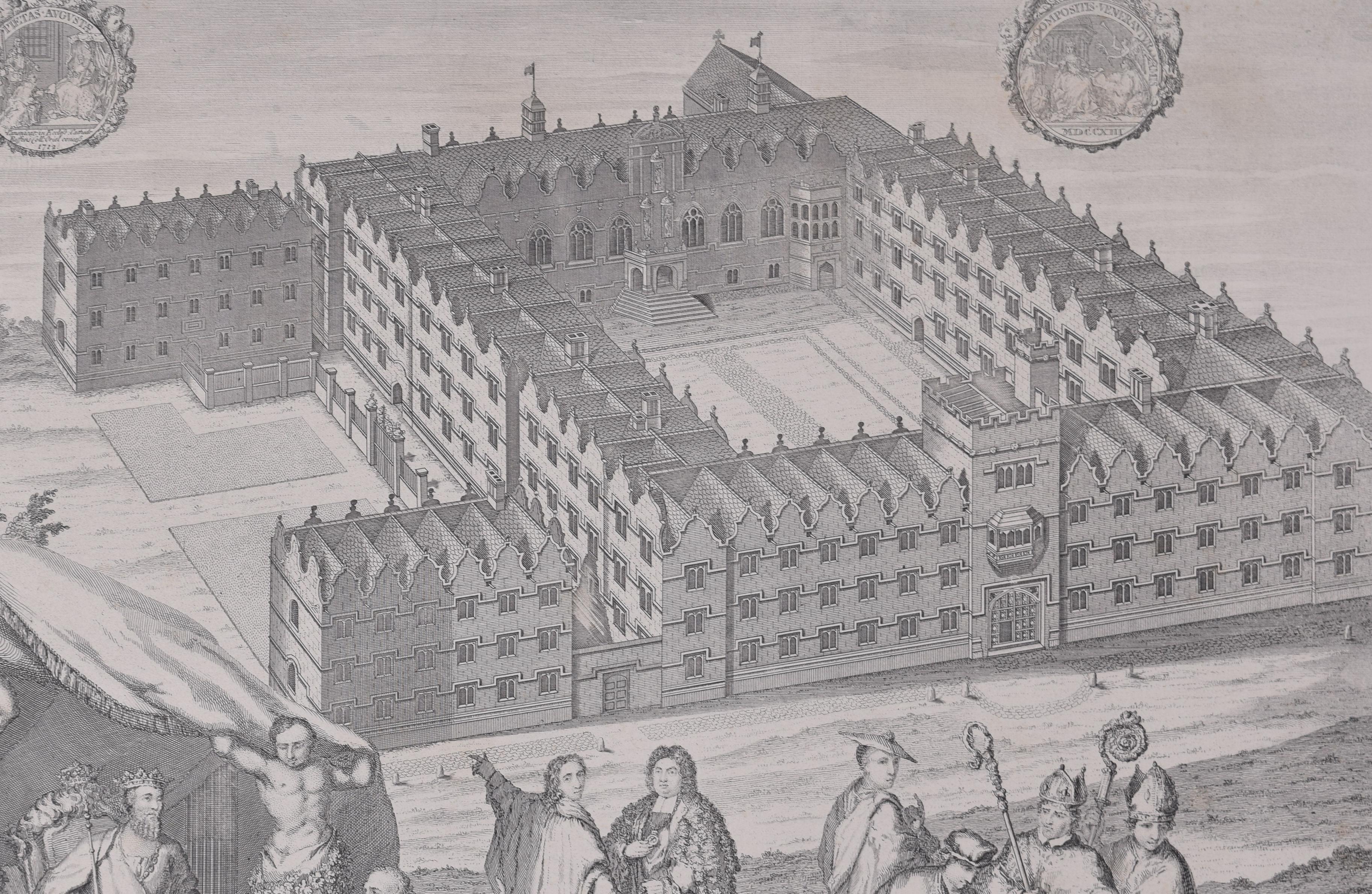 Oriel College, Oxford 18th century engraving from the Oxford Almanac - Print by Unknown