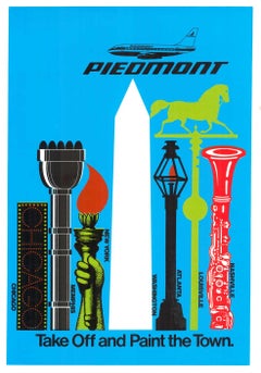 Origiinal Piedmont "Take Off and Paint the Town" vintage airlines travel poster
