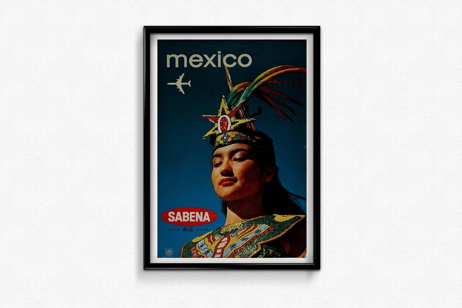 Origina travel poster by Sabena Belgian World Airlines travel to Mexico For Sale 2
