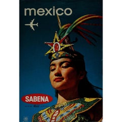 Vintage Origina travel poster by Sabena Belgian World Airlines travel to Mexico