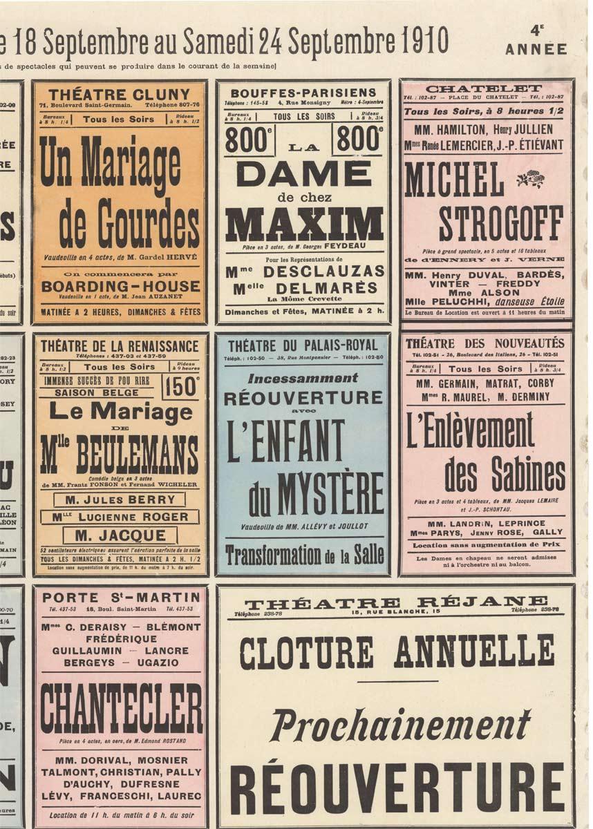 Original 1910 Officiel Paris Spectacles vintage poster for theater performances - Print by Unknown