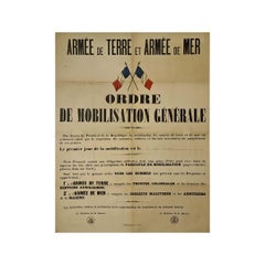 Original 1914 French Mobilization Poster – Ordre de Mobilisation Générale