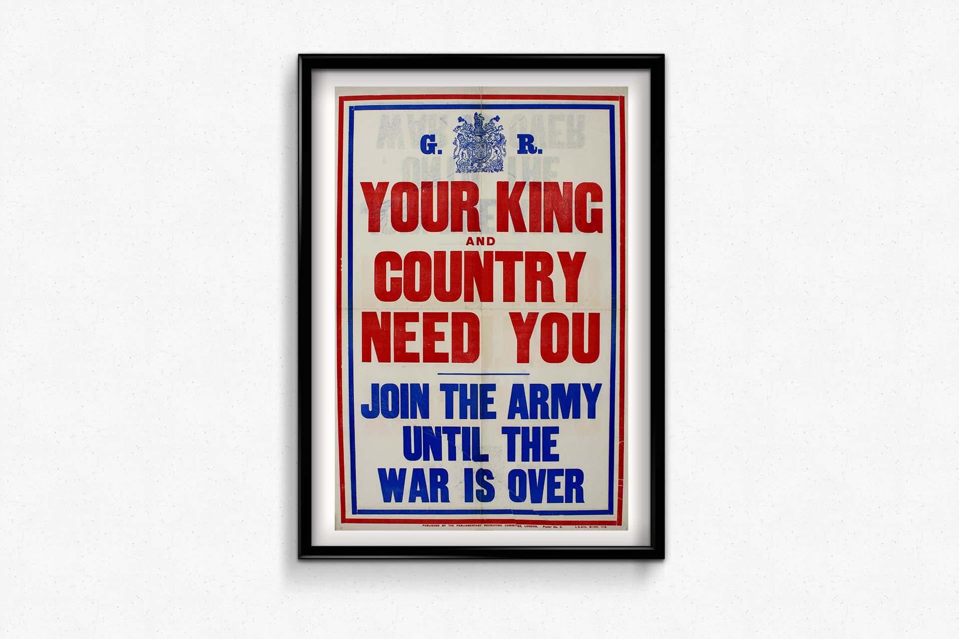 Affiche originale de 1914 « Your King and your country need you - WWI en vente 1