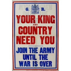 Antique Original 1914 poster Your King and your country need you - WWI
