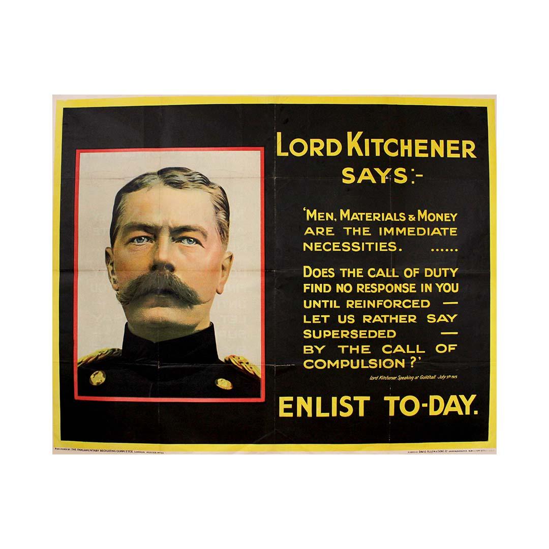 Original 1915 poster featuring Lord Kitchener's iconic proclamation WWI For Sale 2