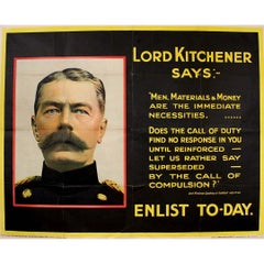 Antique Original 1915 poster featuring Lord Kitchener's iconic proclamation WWI