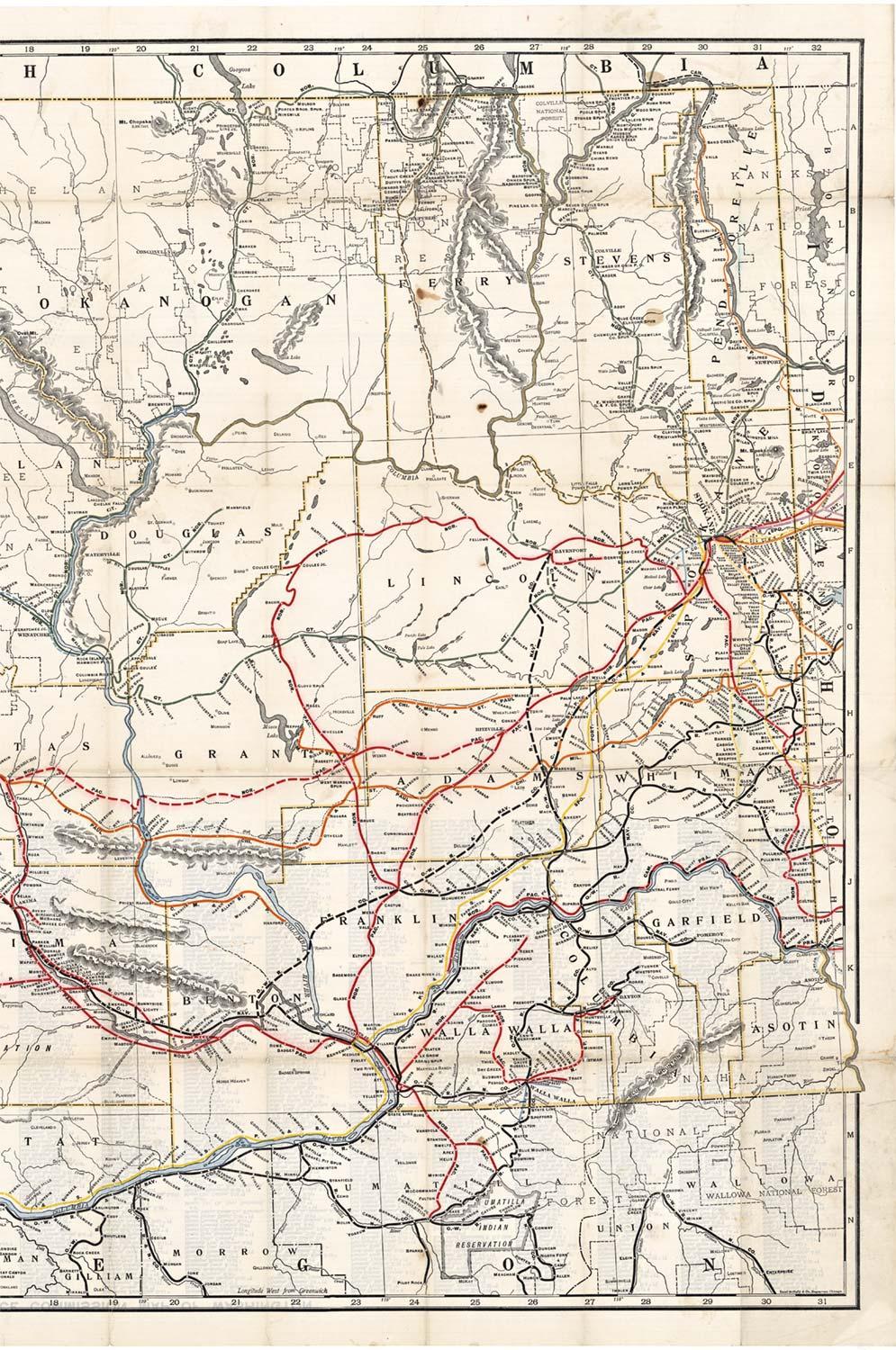 Original 1917 Railroad Map of Washington State  railway map - Print by Unknown