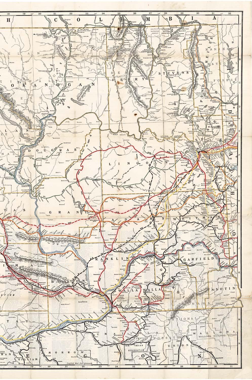 Mappa ferroviaria originale dello Stato di Washington del 1917  mappa ferroviaria - Print di Unknown
