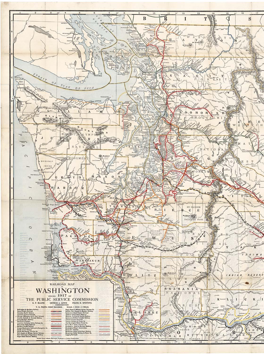Mappa ferroviaria originale dello Stato di Washington del 1917  mappa ferroviaria - Print Accademia di Unknown
